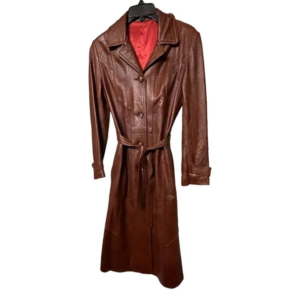 kirks Jackets & Blazers - Vintage Kirks Long Leather Trench Coat Womens Size 8 Brown Belted 70s